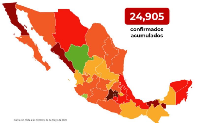 En México hay 24 mil 905 casos confirmados de COVID-19. Han fallecido 2 mil 271 personas