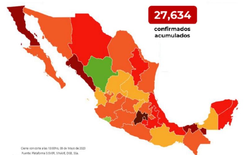 En México hay 27 mil 634 casos confirmados de COVID-19. Han fallecido 2 mil 704 personas
