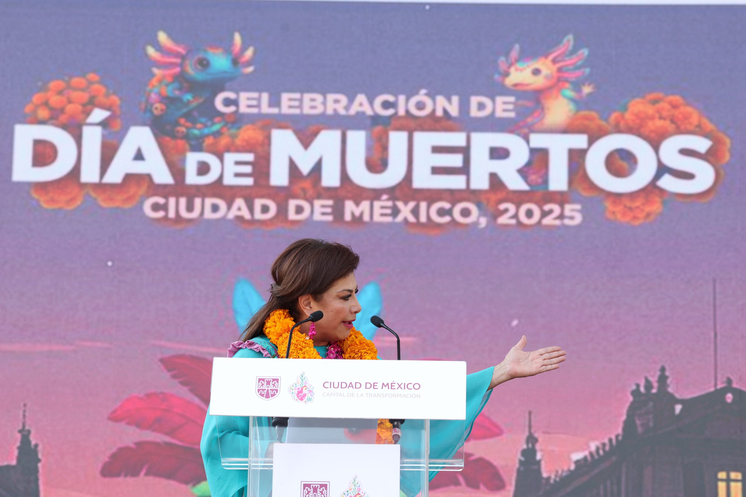 Inauguración de la Ofrenda Monumental en el Zócalo de la Ciudad de México. Fotografía: La Isabel.